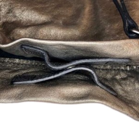 Burberry Dark Nickel Metallic Leather Drawstring Tote with Metal Accents - Picture 10 of 16